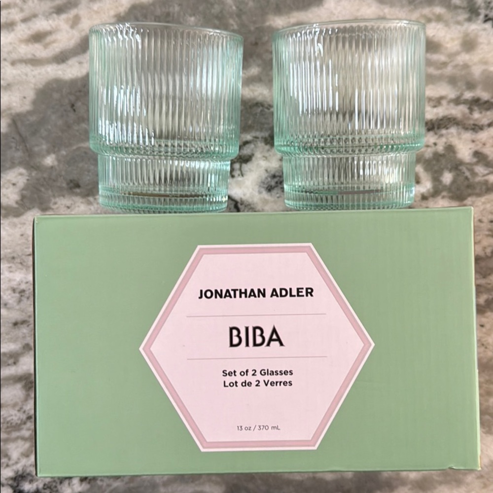 Set of 2 Jonathan Adler BIBA Glasses 13oz - NIB
